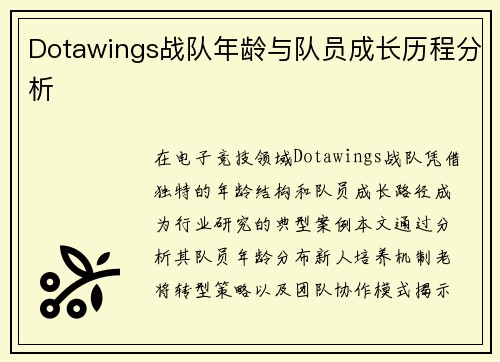 Dotawings战队年龄与队员成长历程分析