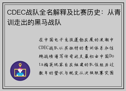 CDEC战队全名解释及比赛历史：从青训走出的黑马战队